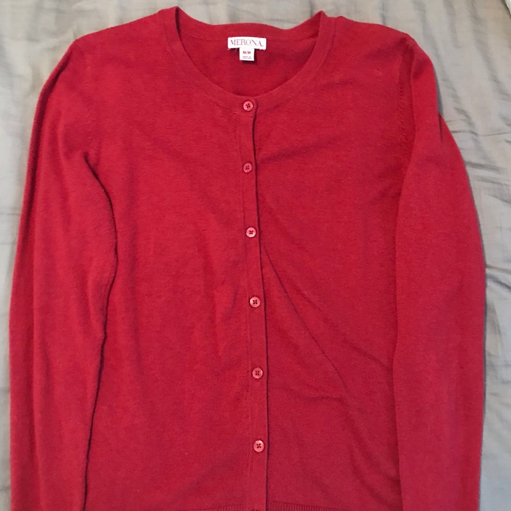Red Merona cardigan.